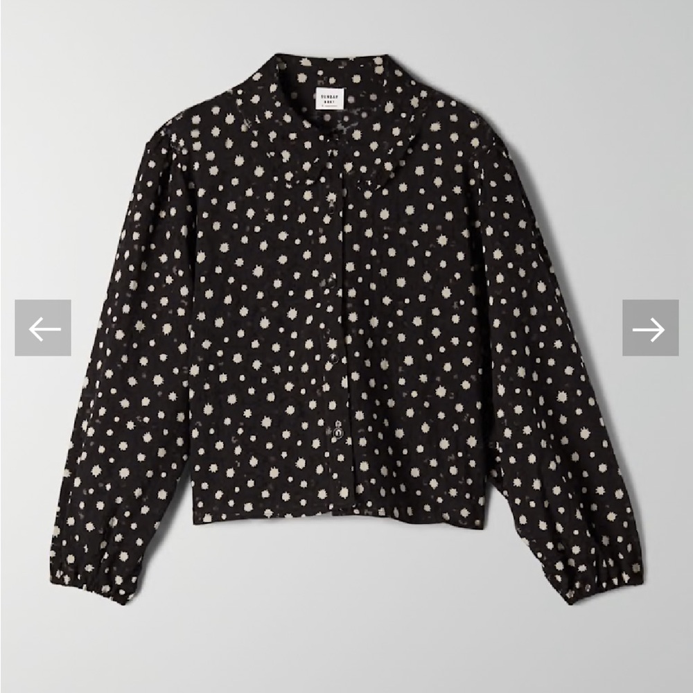 Aritzia Sunday Best Bonita Blouse Women's Black Polka Dot Sheer Size S Cropped